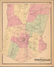 1867 Town of New Canaan Connecticut antique map ~ rare ~ 17" x 13.8" hand color