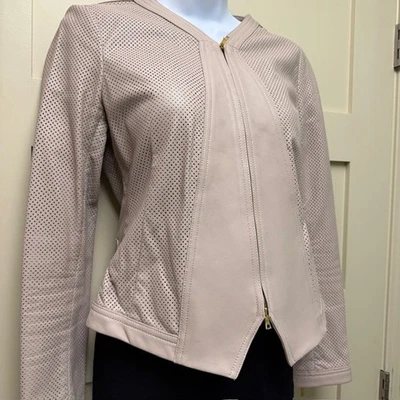 Chaqueta corta de cuero de piel de cordero TORY BURCH beige + toque de rosa perforado talla 2 Foto 1 de 4