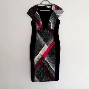 M&S Per Una black patterned fitted dress, size 10, VGC - Picture 1 of 2