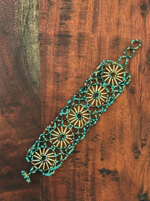 Hand-Beaded Adjustable Lacy Flower Bracelet 30783 - Image 1 of 3