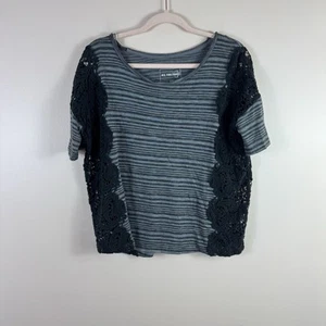 WE THE FREE Mujer Talla S Gris Rayas Negro Crochet Ribete Algodón Boho Top - Imagen 1 de 4