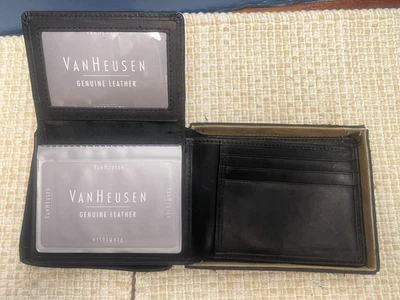 Мужской складной бумажник из натуральной кожи Van Heusen ~ черный ~ новый с Ярлыками / в коробке - Изображение 1 из 4