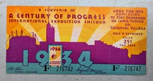 Boleto de admisión original Century of Progress Chicago World's Fair 1934 sin usar - Imagen 1 de 2