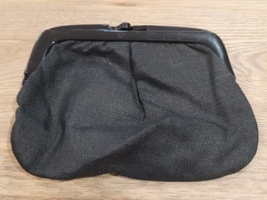 Vintage Black Kiss Lock Clutch Purse Wiven Straw Made in Italy 60s-70s - Picture 1 of 6