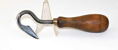 Vintage Leather Lacing Hook Wood Handle Brass Ferrule Sailmaker Tool Maritime - Image 1 of 4