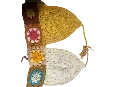 Top Halter Hecho a Mano Ganchillo Vintage Cuadrados Abuela Boho Back In The Day Hippy Foto 1 de 4