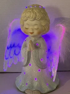 "Figura de fibra óptica de porcelana Baby Angel Praying de 8"" se ilumina blanca" - Imagen 1 de 14