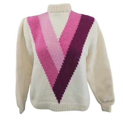 Suéter de esquí tejido de lana vintage años 70 beige rosa Cabincore Grandmacore para mujer S 3848 Foto 1 de 4
