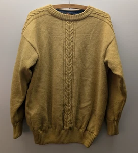 Denbigh Jumper Mens Medium Beige Pure Wool Cable Knit Ribbed Made In England - Picture 1 of 11