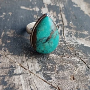 Vtg Native American 925 Turquoise Tear Drop Silver Ring *see Pics For Size* - Picture 1 of 11