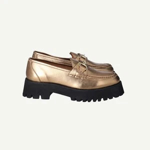 Dune London Womens Gold Leather Metallic Low Heeled Loafer Shoes EU 40 UK 7 - Picture 1 of 18