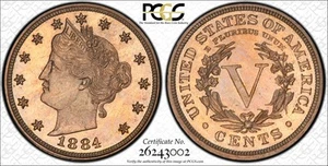 1884 PROOF LIBERTY V NICKEL PCGS PR64 - Picture 1 of 3