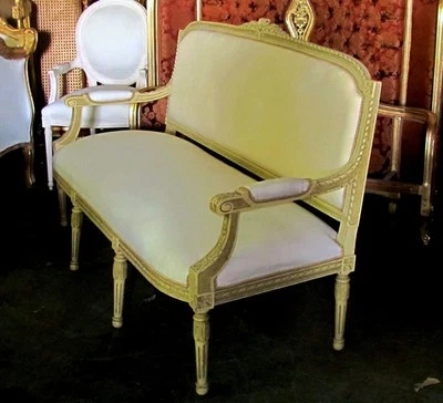 Polychrome French Louis XVI Settee Canapé Sofa Barbola Roses ~Special Liqudatiio - Image 1 of 4
