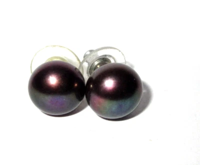 Brincos STUD de prata esterlina com pérola roxa 925 (B13). - Imagem 1 de 2
