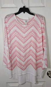 Vintage Moa Moa Tunic Knit Top Sz 2XL Y2K Aztec High Low Pink White Lightweight - Picture 1 of 5