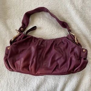 Y2K B. Makowsky Purple Leather Slouchy Shoulder Purse New with Flaws - Picture 1 of 15