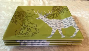 NEU SET 4 Melamin Limettengrün HIRSCH Sommer Salat Servierplatten 8" Quadratisch SCHÖN! - Bild 1 von 6