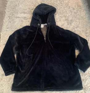 VICTORIA'S SECRET PINK TEDDY SHERPA HOODIE PULLOVER 1/4 ZIP DARK GRAY Plush Sz L - Picture 1 of 4