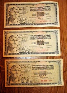 Lote de 5 billetes de 1000 dinara de Yugoslavia, 1981 - Imagen 1 de 4