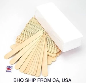 100 Waxing Hair Removal Wooden Spatulas & 100 Non Woven Wax Strips - Picture 1 of 1