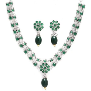 Silver Plated Pearl Beaded Jewelry Set Necklace With Earring For Women & Girl - Picture 1 of 23