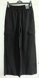 Ex M&S High Rise WIDE LEG Pull On TENCEL Rich CARGO Pockets UTILITY Trousers - Picture 1 of 8