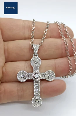 Ciondolo donna Croce gioiello e collana in argento 925 zirconi bianchi luminosi - Immagine 1 di 4