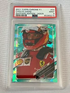 Ferrari Topps cromado zafiro fórmula 1 F1 2021 Carlos Sainz #54 Aqua/99 PSA 9 - Imagen 1 de 3