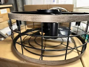 ANTOINE 17 in. Indoor Black And Wood Print Caged Ceiling Fan w/ Remote - Picture 1 of 1