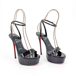 Sandalias Christian Louboutin Loubi Queen Alta Plataforma Talla 38.5 EE. UU. 8.5 Negras - Imagen 1 de 14