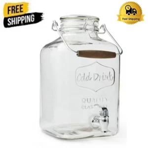 Glass 2-Gallon Beverage Dispenser with Glass Clamp Lid for Parties Home US - Picture 1 of 8