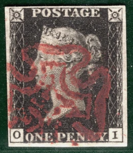 PENNY INTENSE BLACK 1840 QV Stamp SG.1 1d Plate 8 (OI) Super *MAROON* MX REDG14 - Picture 1 of 6