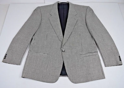Blazer Abrigo Deportivo Vintage Seda Lehman's 46R Años 70 Negro Blanco Sabuesos Tejido Diamante Foto 1 de 4