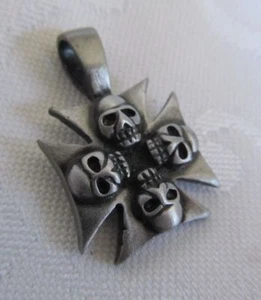 NEW Pewter Iron Cross with 4 Skulls Pendant - Picture 1 of 3
