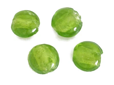 Glasperlen Linsen 12 mm peridot mit Silberfolie 12 Perlen nenad-design AN218 - Bild 1 von 4