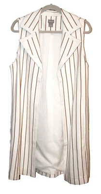 Chaleco Blazer Chico's Largo Ponte Abierto Sin Mangas Marfil Rayas Para Mujer Talla 12/14 Foto 1 de 4