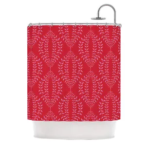 Kess InHouse Anneline Sophia "Laurel Leaf Red" Maroon Floral Shower Curtain - Picture 1 of 1