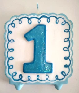Blue Glitter Number One 1st Birthday Party Cake Cupcake Candle x 1 - Picture 1 of 2