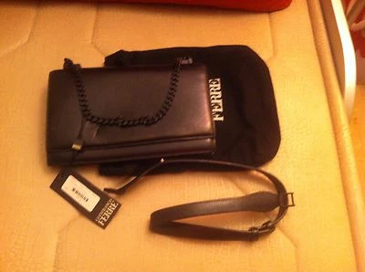 Original GF Ferre Bolso Cuero Genuino Negro Talla Mediana Vestido o Informal Italia Foto 1 de 4