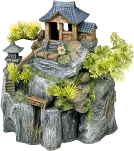 Exotic Environments Asian Cottage House with Bonsai Aquarium Ornament - Picture 1 of 2