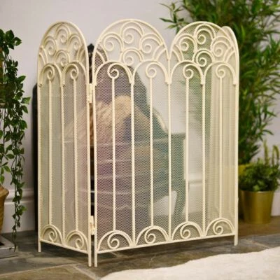 BLACK COUNTRY METAL WORKS Antico paravento antincendio vittoriano panna tre pieghe vigili del fuoco