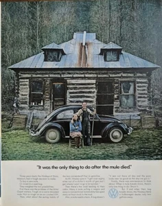 1971 Volkswagen Beetle Rustic Cabin With Old Farmers.  The Mule Died - Picture 1 of 1