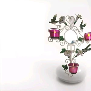 Espejo y candelabro colibrí, flores, colgante de pared, nunca exhibido - Imagen 1 de 20