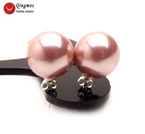 16mm Purple Round Sea Shell Pearl Earring for Women Fine Jewelry Stud Earring - Picture 1 of 6
