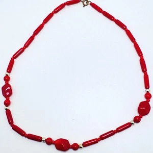 Gablonzer Vintage Kette, leuchtend Rote Glas-Perlen 50-60er - Bild 1 von 3