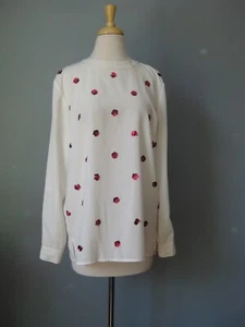 Vintage 70s 80s Oleg Cassini Simple white top blouse with sequined rosettes - Picture 1 of 5