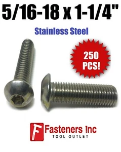 (Qty 250) 5/16-18 x 1-1/4" Button Head Socket Cap Screw Stainless Steel Screws - Picture 1 of 4