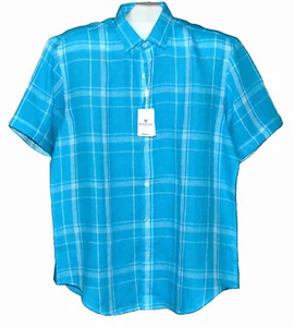 Bugatchi Uomo Men's Teal Blue White Plaid Button-Front Shirt Size L - Picture 1 of 15
