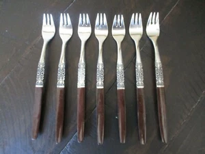 Oneida Northland NAPA VALLEY Stainless /Wood Handle Cocktail Forks Set of 7 - Picture 1 of 4