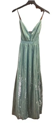 Maxi Vestido Symphony Verde Salvia Malla Encaje Superposición Talla L Foto 1 de 4